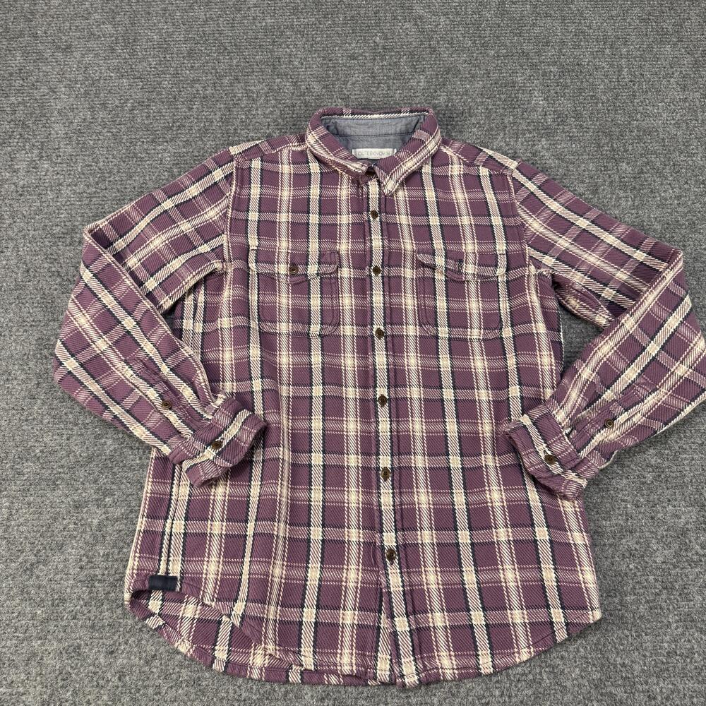 Outerknown Shirt Mens Medium Purple Plaid Organic Cotton Blanket Flannel Casual